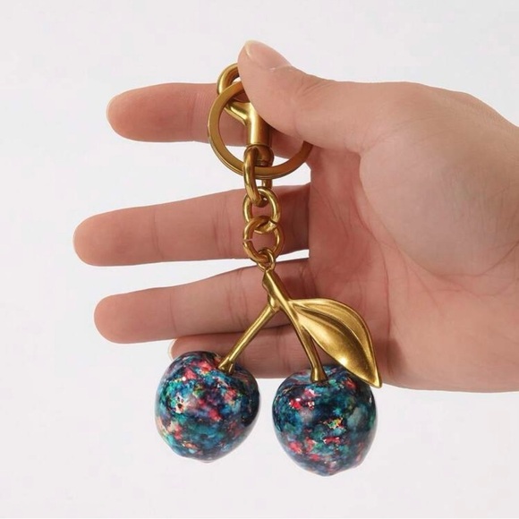 Gold Cherry Multicolor Purse Bag Charm Keychain - Picture 4 of 7